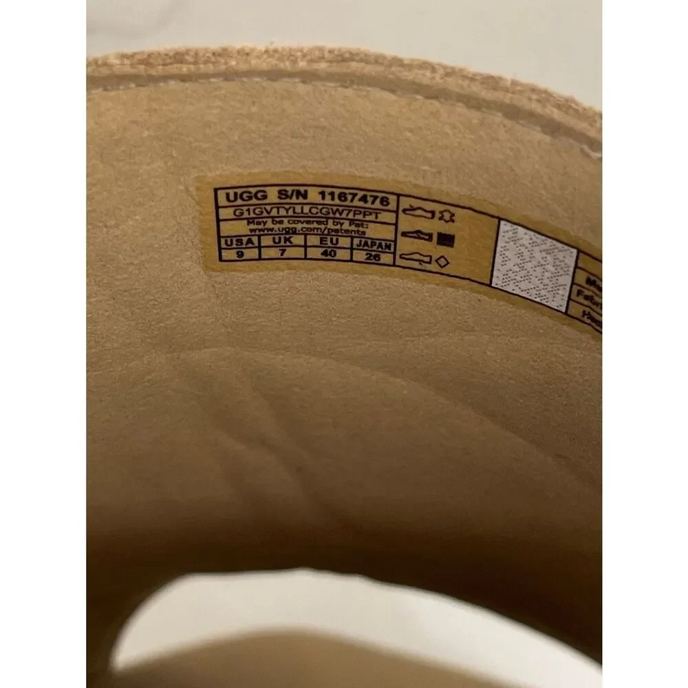 UGG Suede Platform Slide Sandals Camel Tan Square Toe Wedge Slides Sz 9